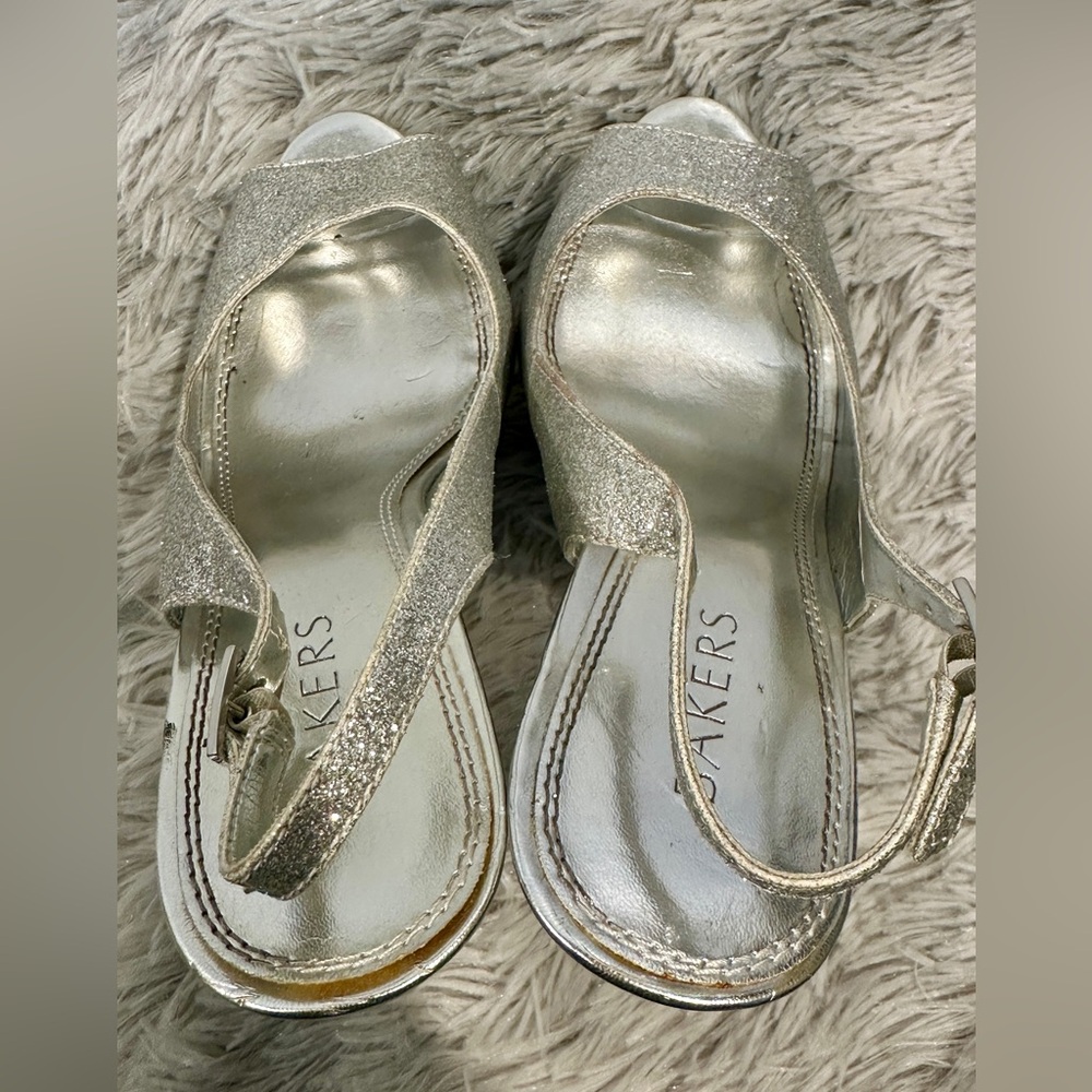 Bakers Silver Glitter Women's Slingback Heels - Picture 3 of 12